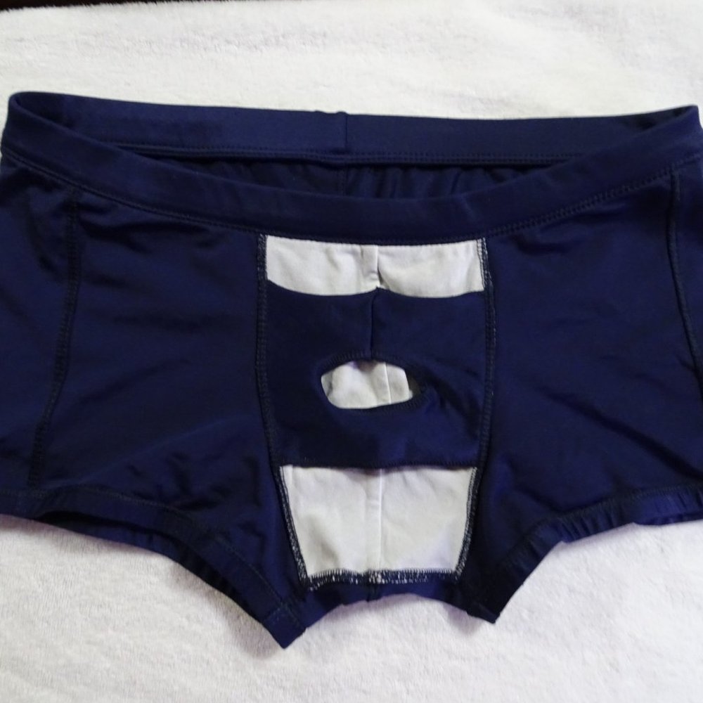 Tulio Men's Men's Square Cut Swim Trunk, w C-Ring Pouch, Navy, Nylon, XL (34-38) - Picture 7 of 14